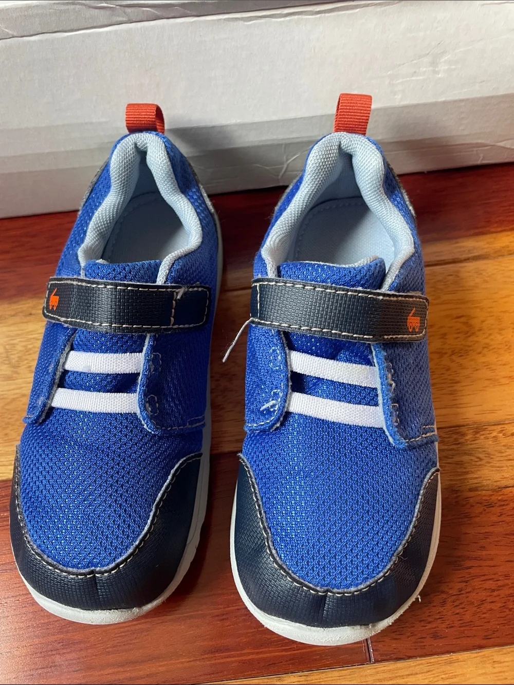 See Kai Run Boys Blue and Black Mesh Sneaker with Orange Pull Tab
